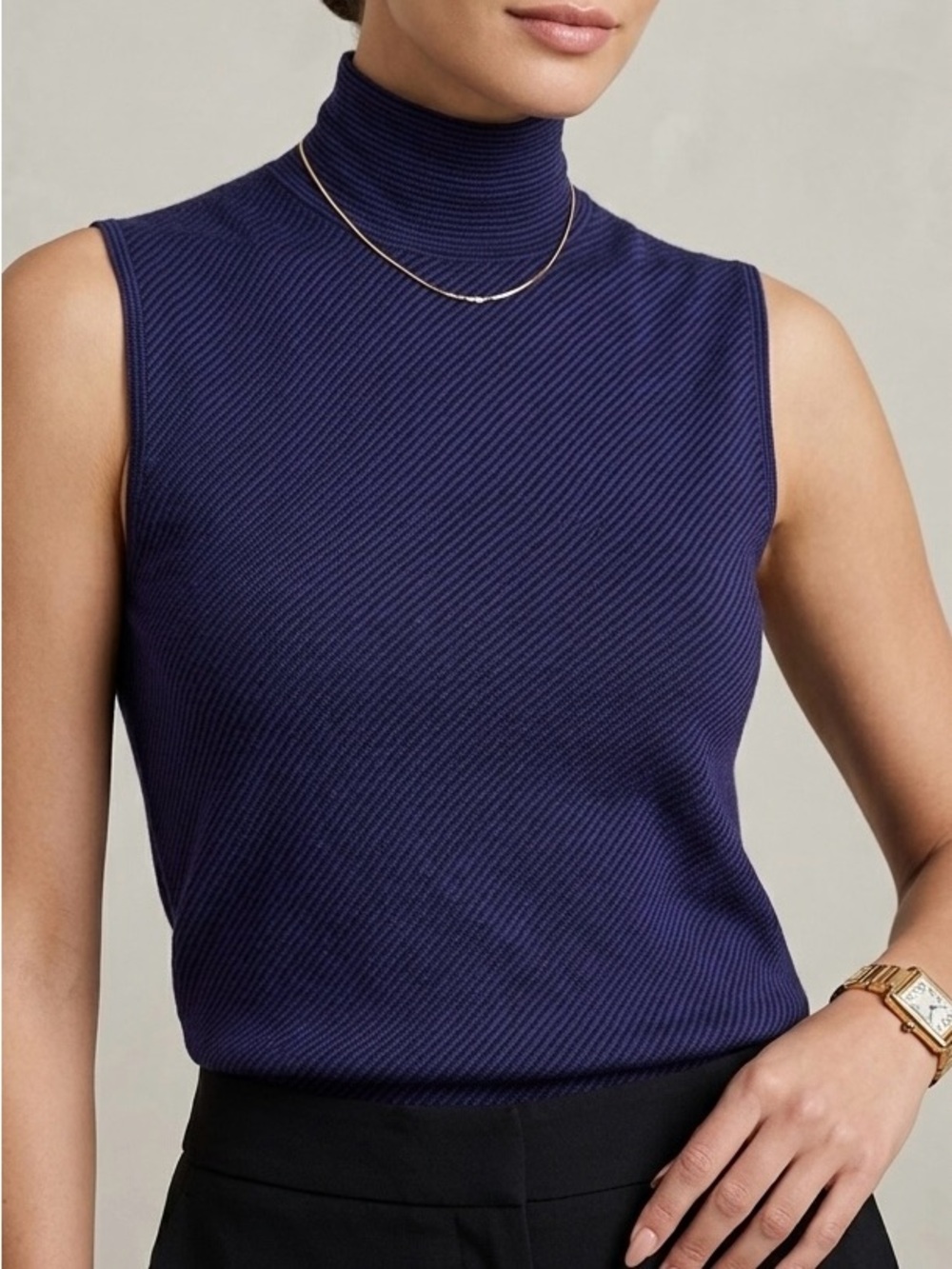 AKRIS Sleeveless Turtleneck Cashmere Silk Striped Sweater Purple Black